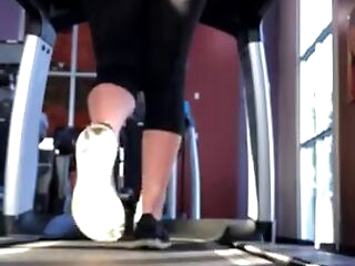phat ass white girl in see through yogas on treadmill!!